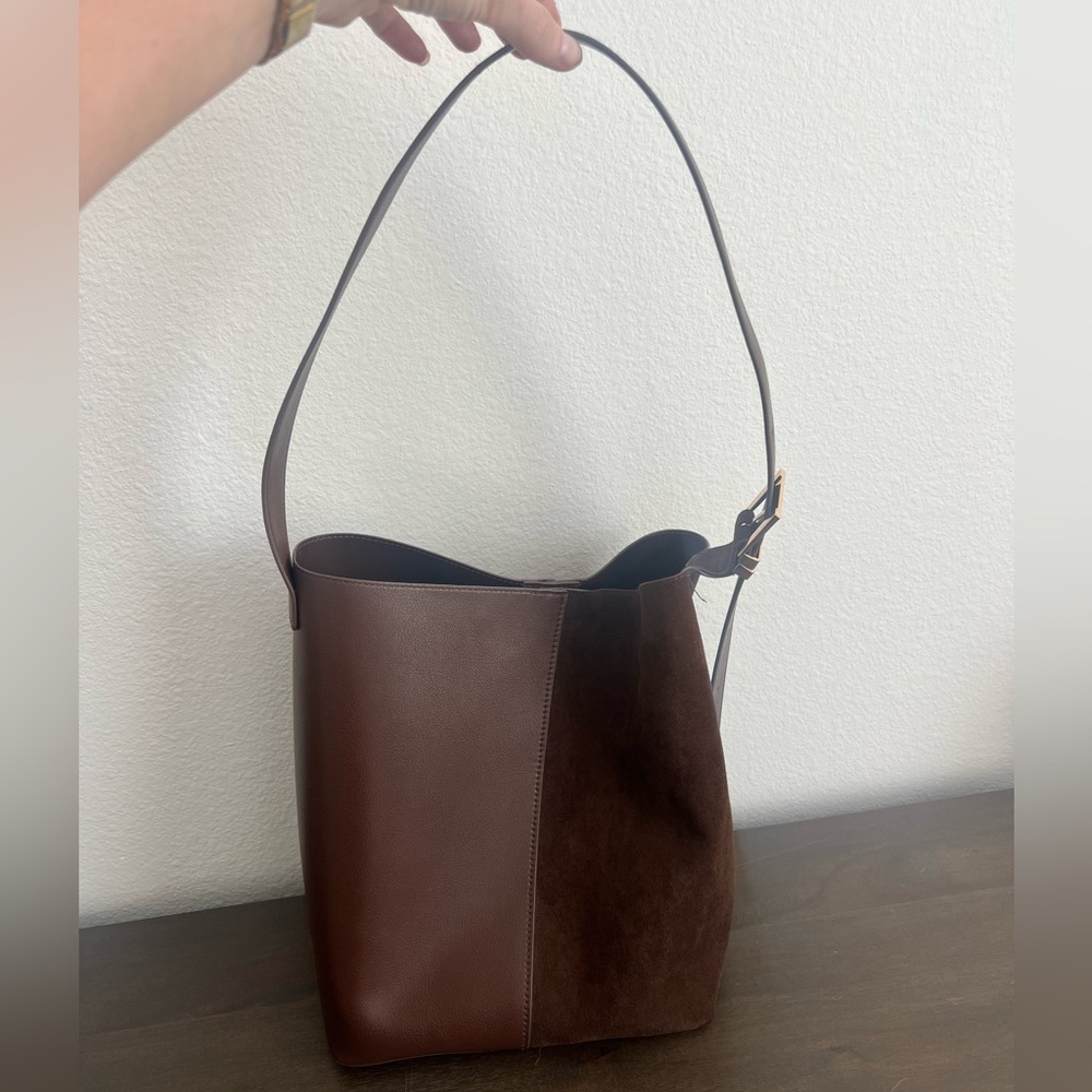 Faux Suede & Leather Dark brown Hobo bag